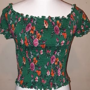 Green flowery crop top